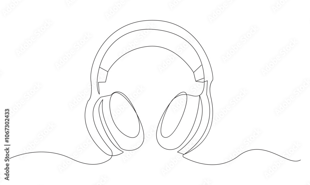 Vector one Continuous line drawing of headphones speaker headset gadget and earphones devices minimalist. Vector one Continuous line drawing of headphones speaker headset gadget and earphones devices minimalist.