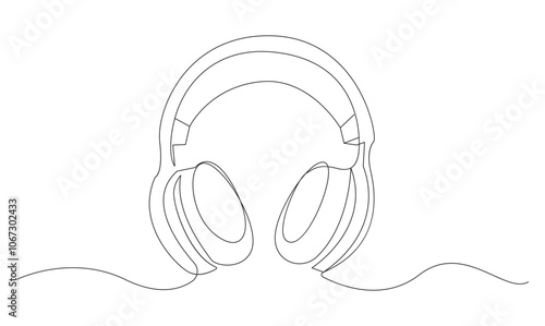 Vector one Continuous line drawing of headphones speaker headset gadget and earphones devices minimalist.