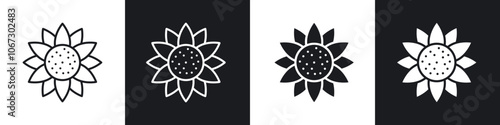 Sunflower icon in thin outlined.