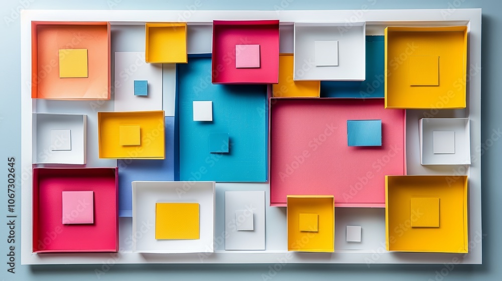 Vibrant Paper Arts Collage with Geometric Shapes in Bold Colors for Modern Home Decor and Creative Projects Vibrant Paper Arts Collage with Geometric Shapes in Bold Colors for Modern Home Decor and Creative Projects