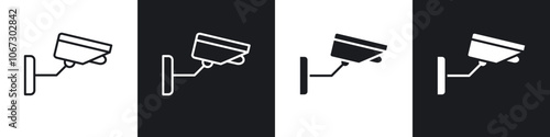 Security camera outlined and solid icon vector collection.