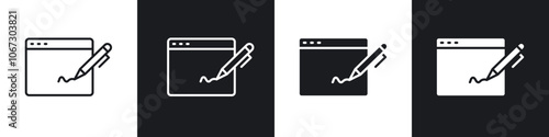 Electronic signature icon in thin outlined.