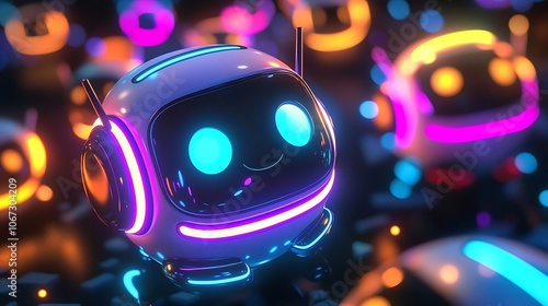 Colorful Glowing Neon Robot Pattern