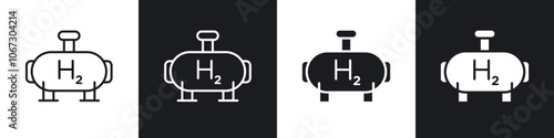 Hydrogen gas tank icon in thin outlined.