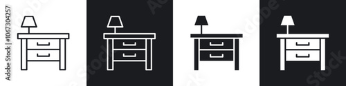 Bedside table icon in thin outlined.