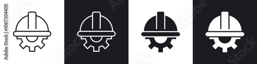 Construction worker outlined and solid icon vector collection.