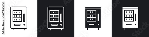 Vending machine outlined and solid icon vector collection.