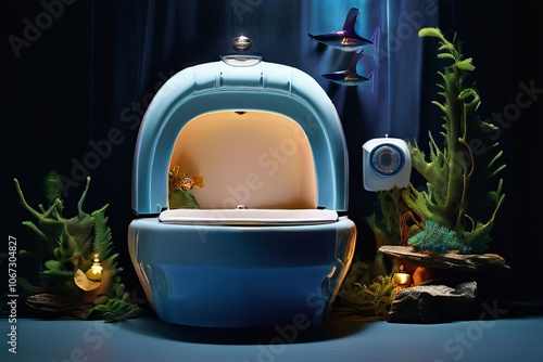 a toilet that looks like a miniature submarine complete with a b photo