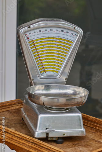 Old fashioned scales in spanish shop. Product weighing equipment photo