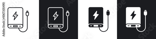 Power bank icon in thin outlined.