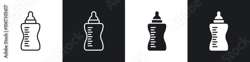 Baby milk bottle icon in thin outlined.