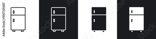 Fridge outlined and solid icon vector collection.