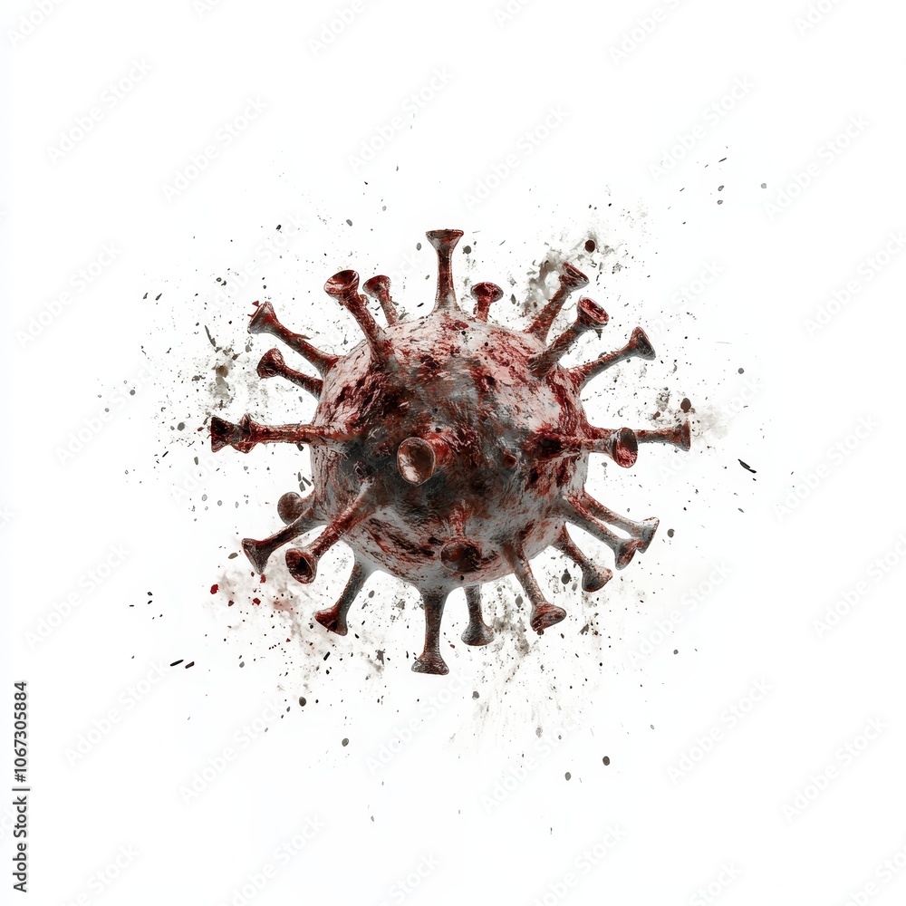Cyber Virus Concept, imaginative visualization of a virus in a digital realm, featuring metallic textures, set against a pristine white background Cyber Virus Concept, imaginative visualization of a virus in a digital realm, featuring metallic textures, set against a pristine white background