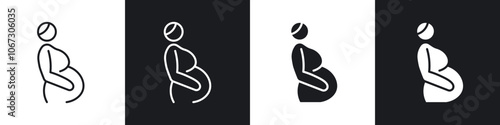 Pregnant woman icon in thin outlined.