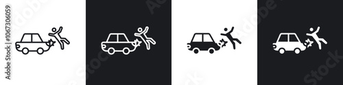 Car accident icon in thin outlined.
