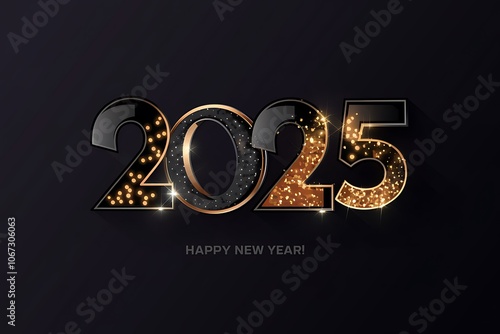 Luxurious Black and Gold Happy New Year 2025 Celebration Design photo