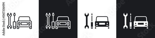 Car repair icon in thin outlined.