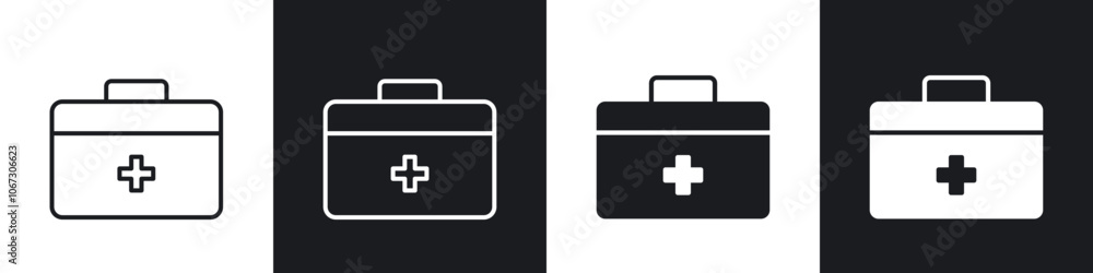 Obraz premium Medical aid kit icon in thin outlined.