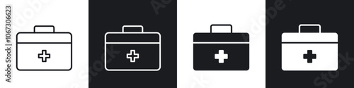 Medical aid kit icon in thin outlined.