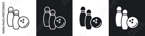 Bowling outlined and solid icon vector collection.
