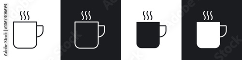 Coffee mug icon in thin outlined.