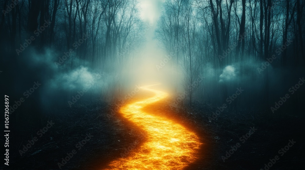 Illuminated Trail in Shadowy Woods, a metaphor for the journey through investment challenges and potential gains Illuminated Trail in Shadowy Woods, a metaphor for the journey through investment challenges and potential gains