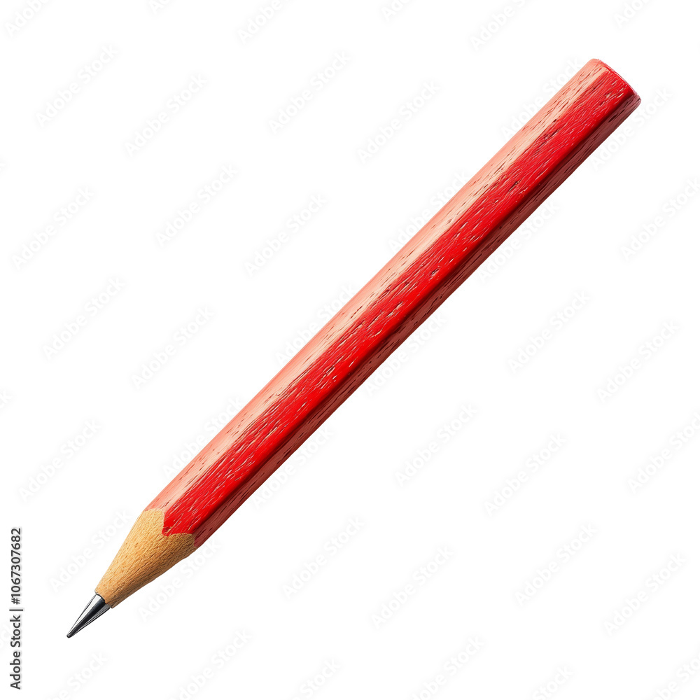 A red pencil lying on a white surface in daylight A red pencil lying on a white surface in daylight