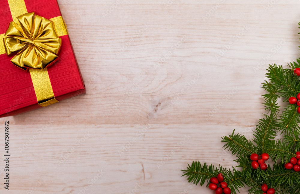christmas presents on a table, red and golden with bows. Festive atmosphere. christmas presents on a table, red and golden with bows. Festive atmosphere.