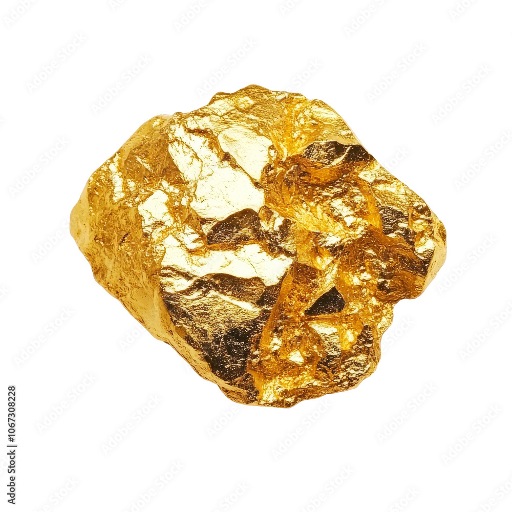 Golden nugget shining under bright light Golden nugget shining under bright light