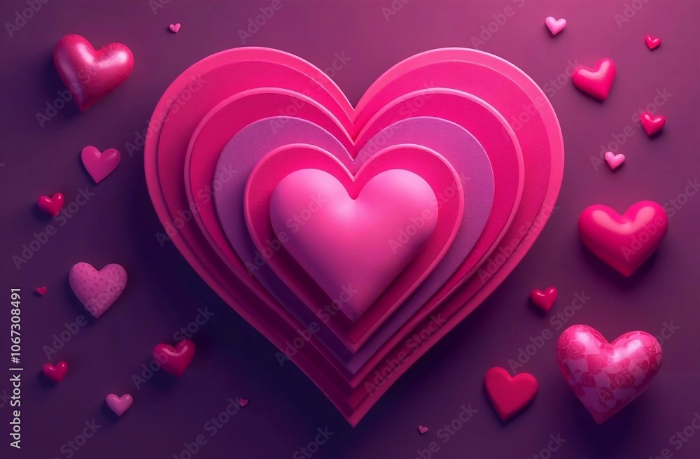 Layered hearts in various shades of purple and pink Layered hearts in various shades of purple and pink