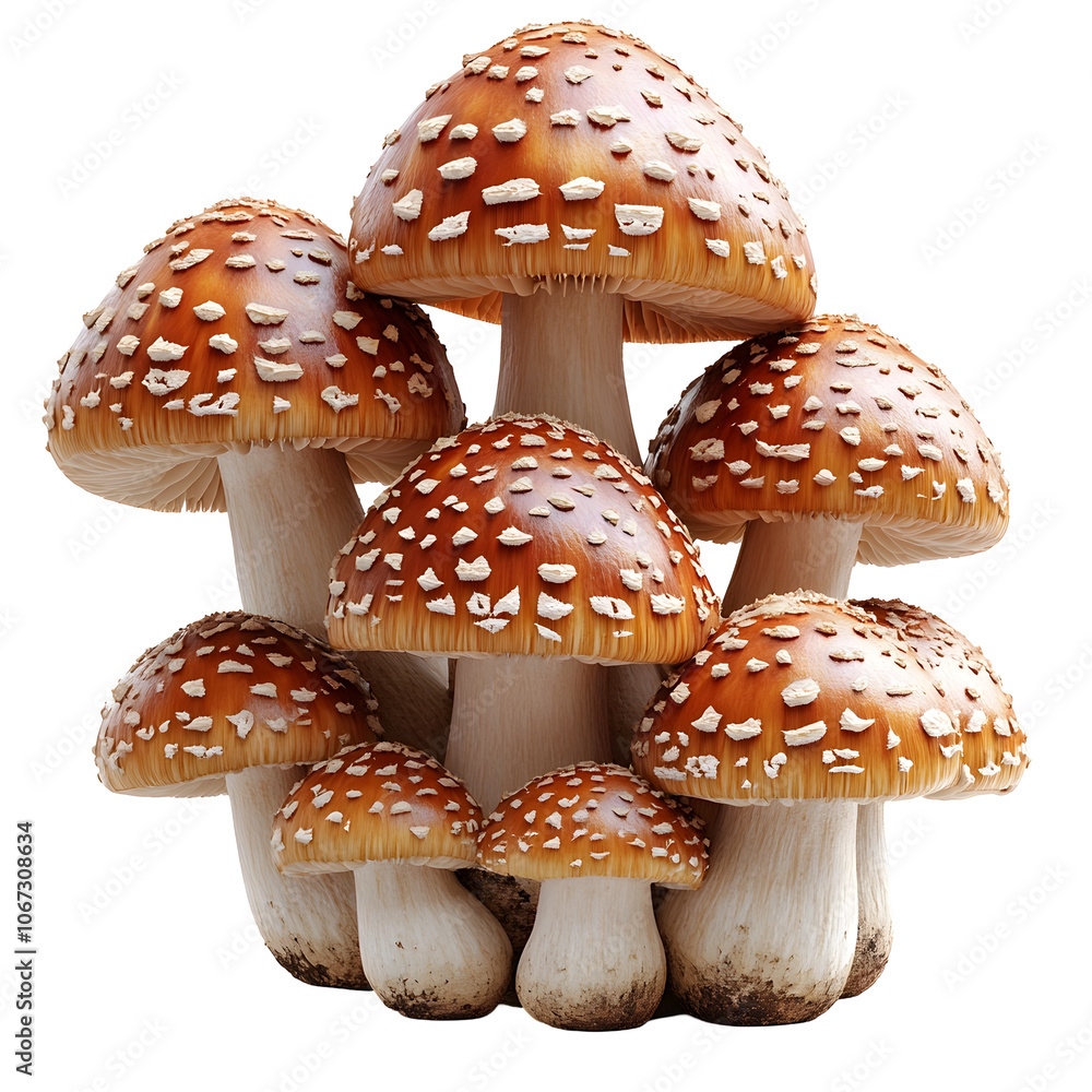 Obraz premium Photography of Whimsical Magic Mushroom Forest Observation on White Clean Clear Isolated Background