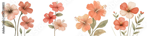 Wallpaper Mural A hibiscus trio watercolor vibrant red and pink petals tropical theme isolated on white and transparent background Torontodigital.ca