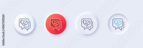 Medical drugs line icon. Neumorphic, Red gradient, 3d pin buttons. Medicine pills sign. Pharmacy medication symbol. Line icons. Neumorphic buttons with outline signs. Vector