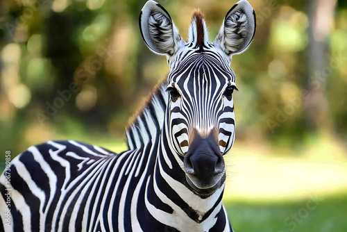 Close-Up Zebra Portrait with Natural Background photo