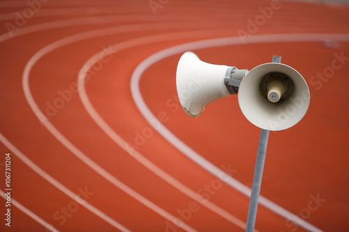 Megaphone on a running track photo