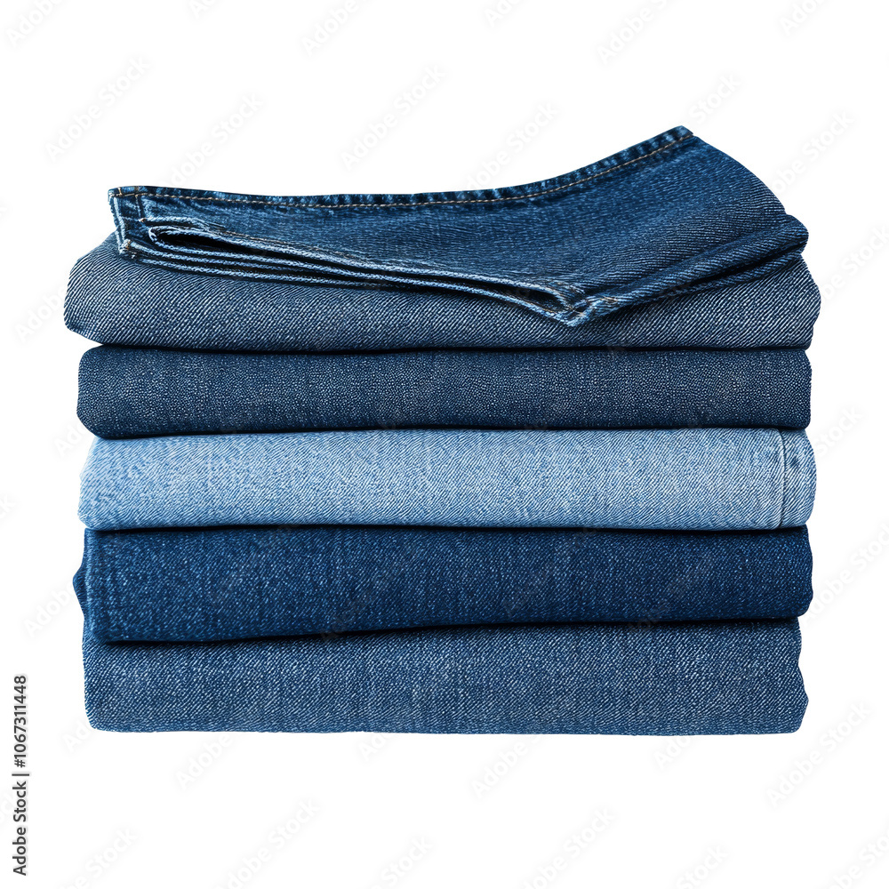 Different shades of denim stacked on a table Different shades of denim stacked on a table