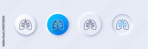 Lungs line icon. Neumorphic, Blue gradient, 3d pin buttons. Pneumonia disease sign. Respiratory distress symbol. Line icons. Neumorphic buttons with outline signs. Vector