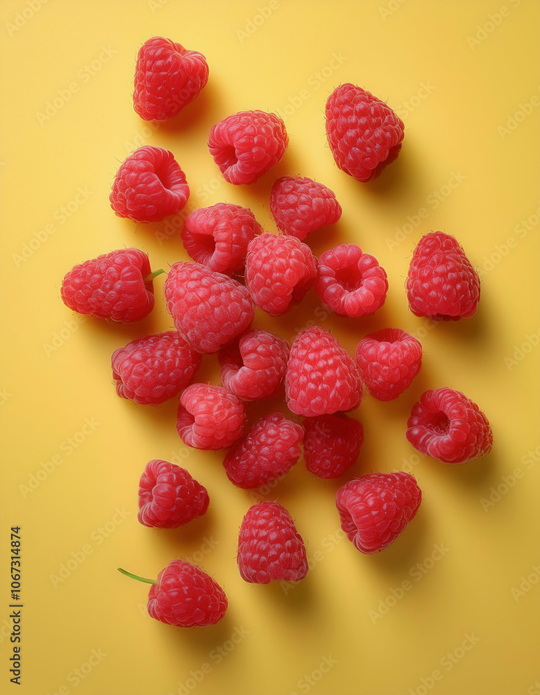 raspberry fruit, isolated on a pastel yellow raspberry fruit, isolated on a pastel yellow