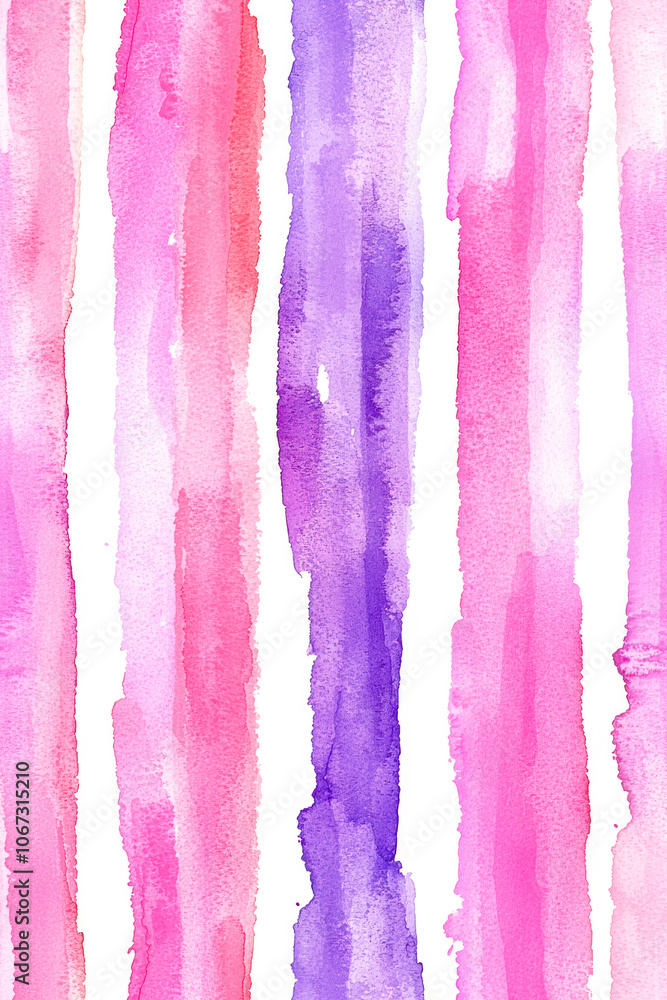 Fototapeta premium Vertical Watercolor stripe seamless pattern. Watercolour hand drawn striped texture on white background.
