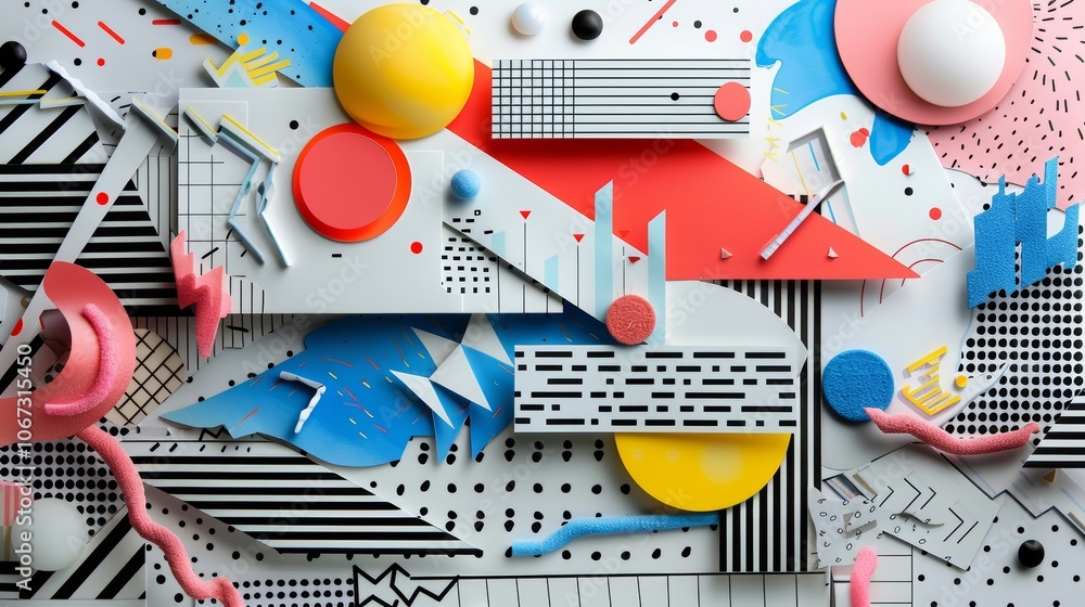 Vibrant Abstract Paper Arts Collage with Geometric Shapes and Bold Colors Vibrant Abstract Paper Arts Collage with Geometric Shapes and Bold Colors