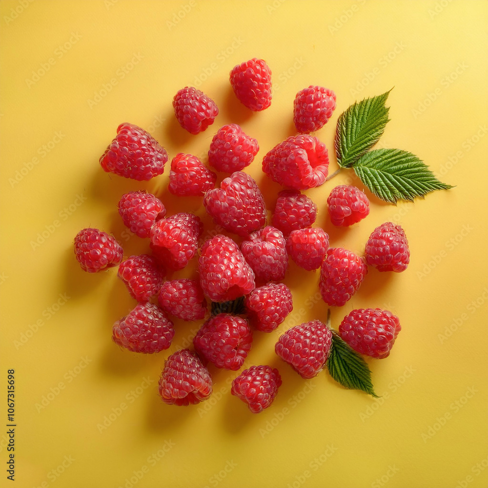 raspberry fruit, isolated on a pastel yellow raspberry fruit, isolated on a pastel yellow