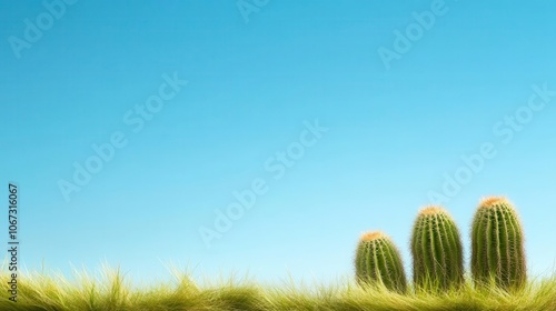 Cactus landscape with clear sky, blank space for graphics, nature template, southwestern style photo