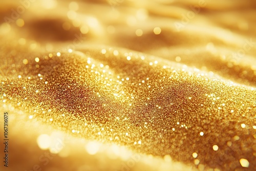 Gold Sand Glitter Background with Sparkling Light. Shiny golden Banner pattern.