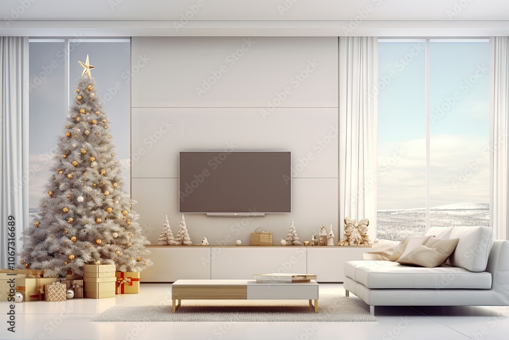 Fototapeta premium Modern Living Room christmas architecture furniture.