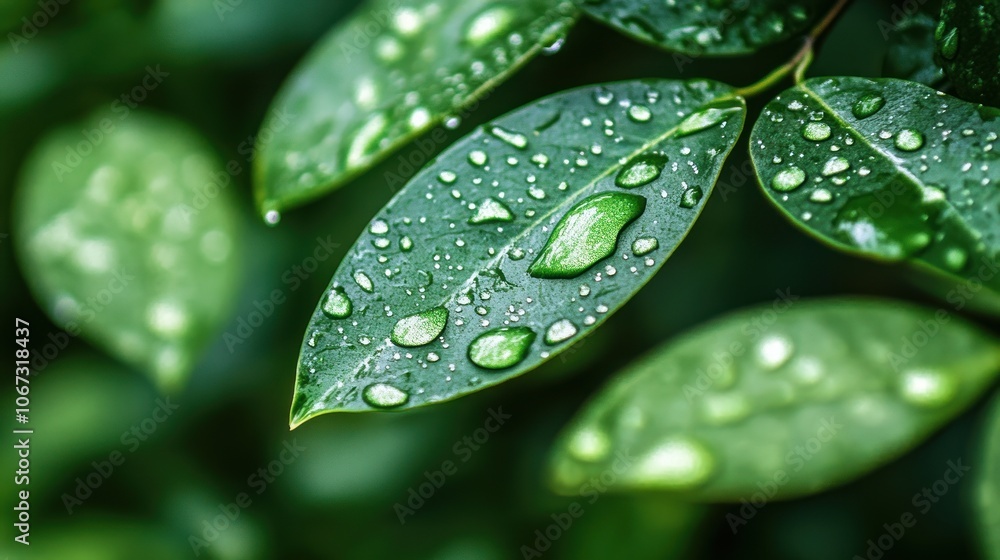 Fototapeta premium Green Leaf with Dew Drops