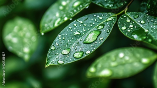 Green Leaf with Dew Drops