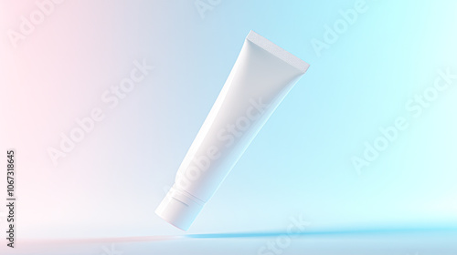 A tube of toothpaste is shown in a blue and pink background
