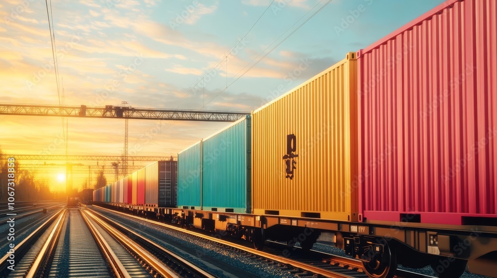 Cargo containers loaded on freight train, logistics Cargo containers loaded on freight train, logistics