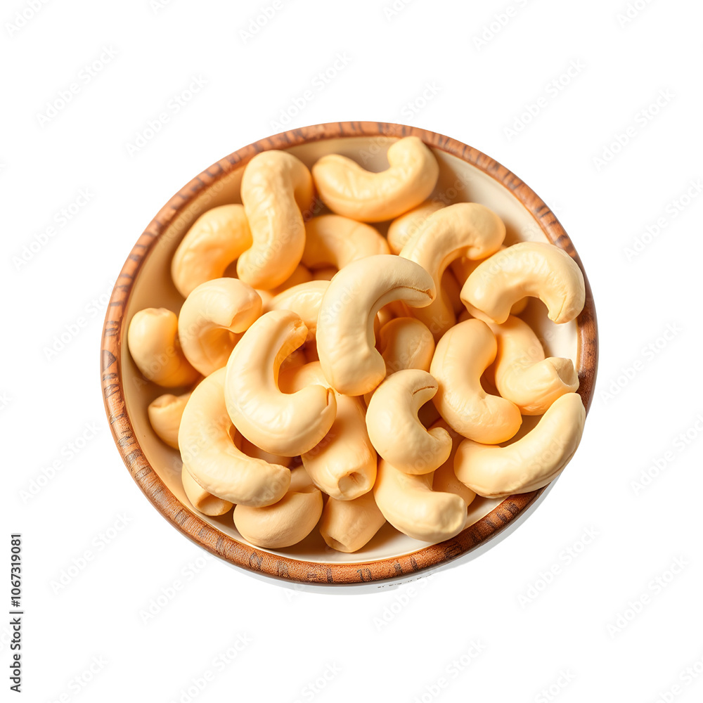 I want a picture of a bowl of cashews with white background
