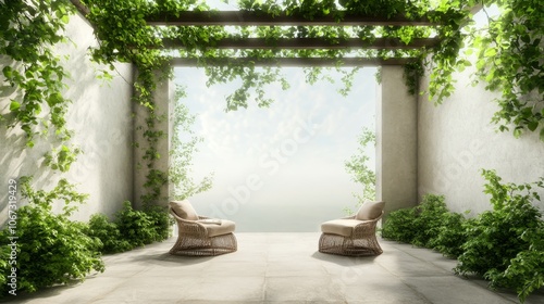 Serene Feng Shui Terrace with Inviting Seating and Harmonious Architecture, a tranquil retreat for relaxation and balance